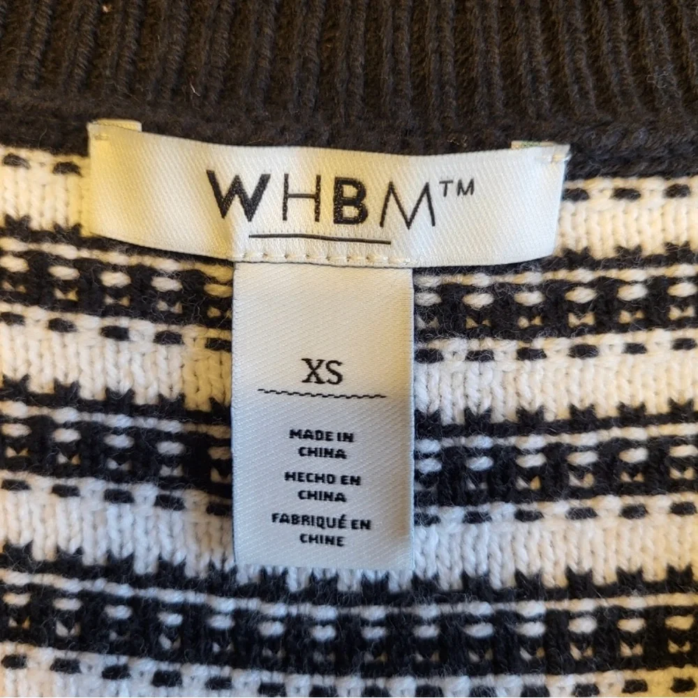White House Black Market Womens Black White Chevron 3/4 Sleeve V-Neck Sweater XS